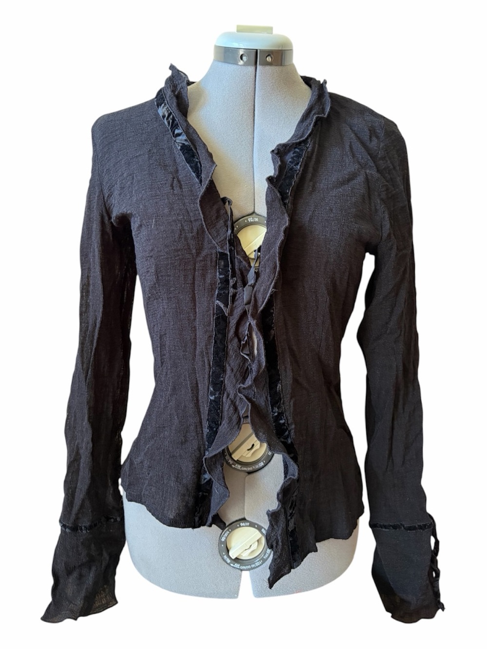 Steilmann Black Ruffle Blouse Top Sheer Lightweight Gothic Romantic Y2K
